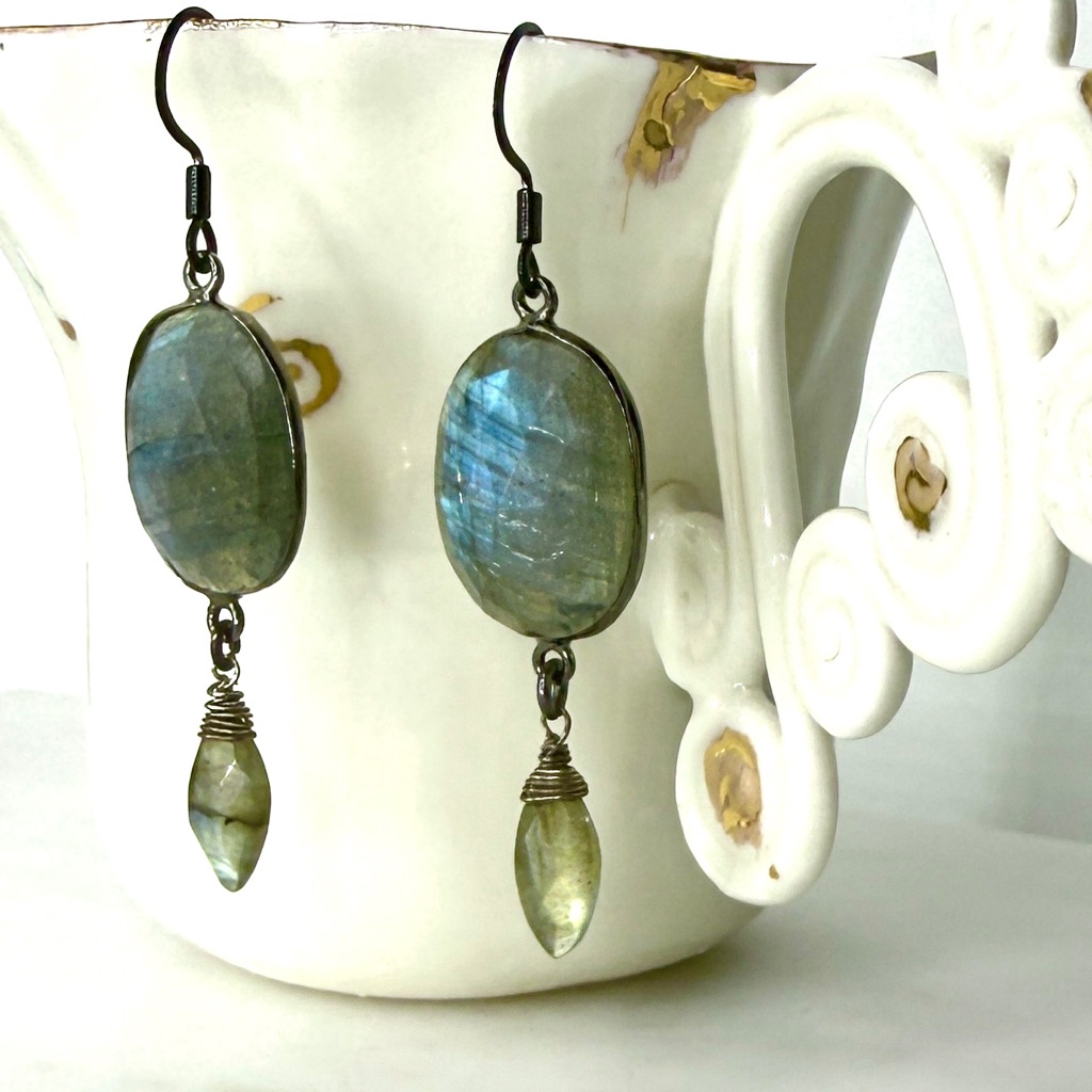 Long Gray Labradorite Earrings